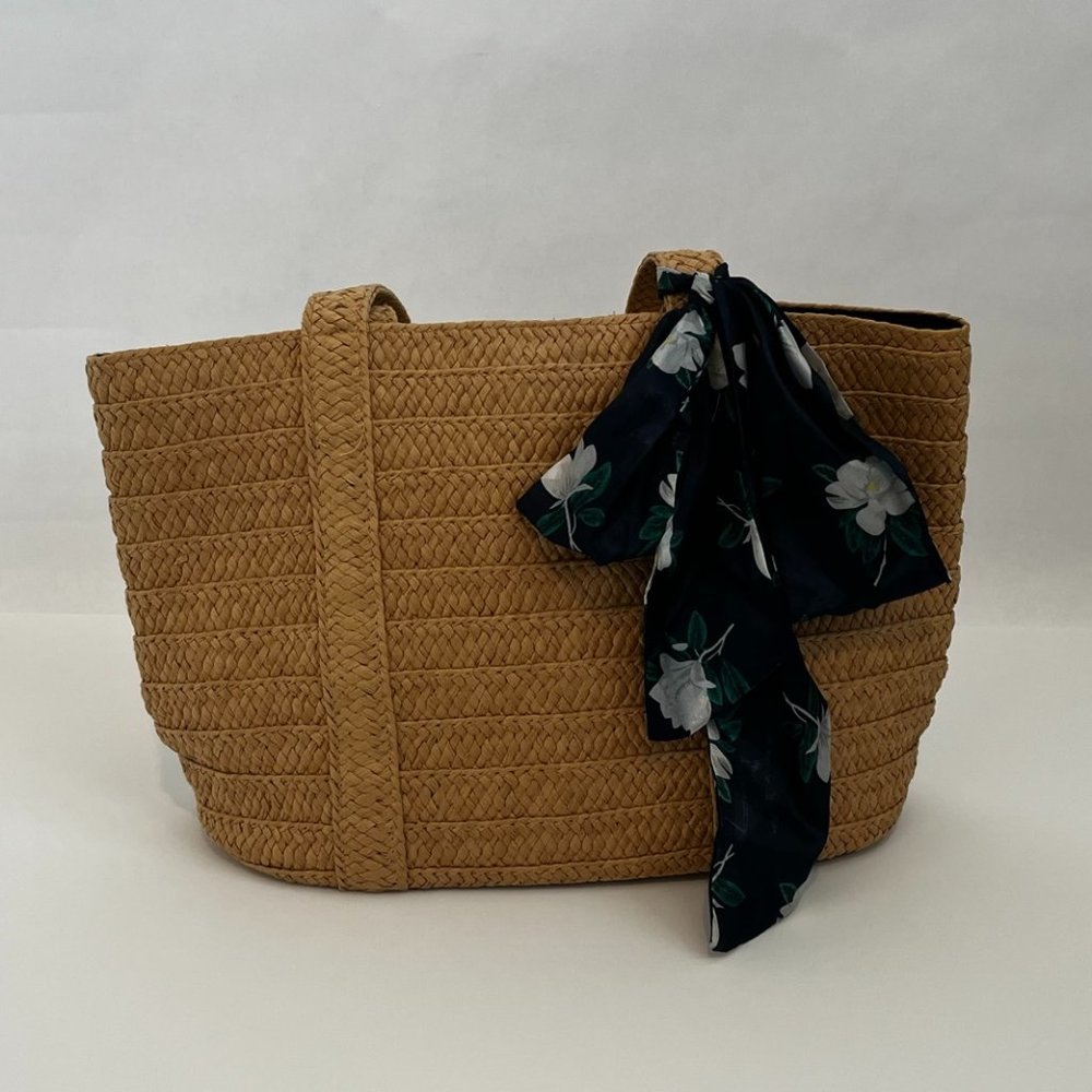 Draper and James Straw Bag with Scarf Accent